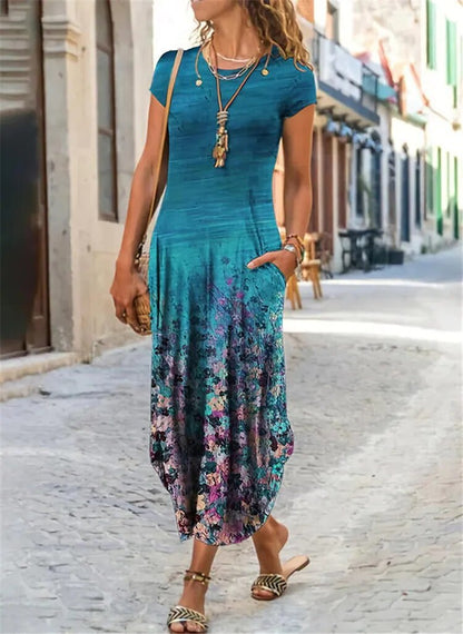 🌸【S-3XL】Nové jarní 2025 dámské stylové elegantní dlouhé šaty s potiskem -- 3937036