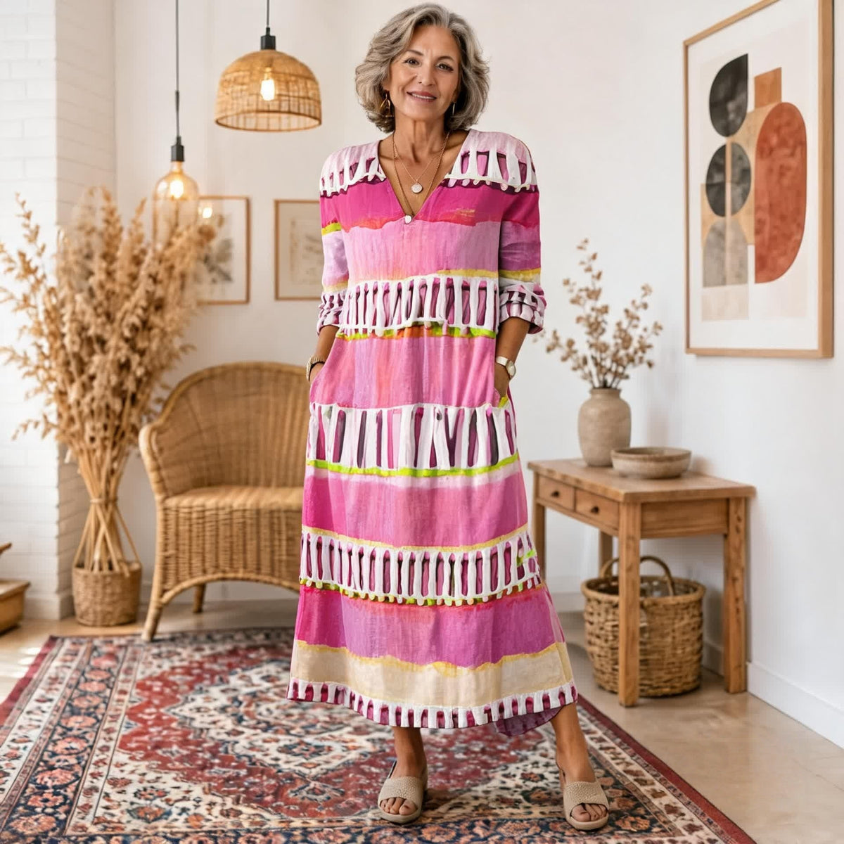 纯新品Manuela | Vestido Maxi Bohemio con Estampado Étnico y Corte Favorecedor