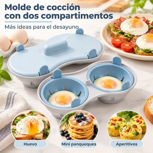 🥚✨ Cocedor de huevos para microondas con tapa y 2 compartimentos – Vaporera rápida y práctica, sin BPA, para preparar huevos duros, escalfados y revueltos en minutos 🍳