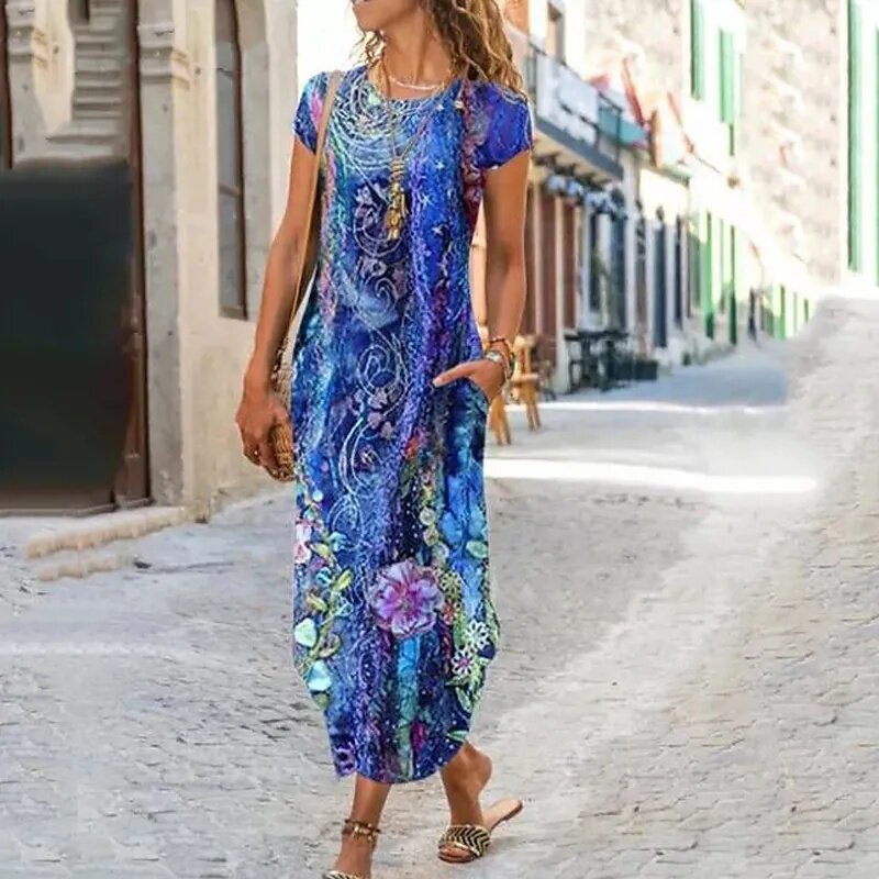 🌸【S-3XL】Nové jarní 2025 dámské stylové elegantní dlouhé šaty s potiskem -- 3937036