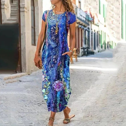 🌸【S-3XL】Nové jarní 2025 dámské stylové elegantní dlouhé šaty s potiskem -- 3937036