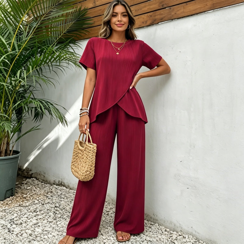 💥【S-3XL】Traje informal holgado de dos piezas estilo europeo y americano de manga corta con cuello redondo, colección de verano 2026.