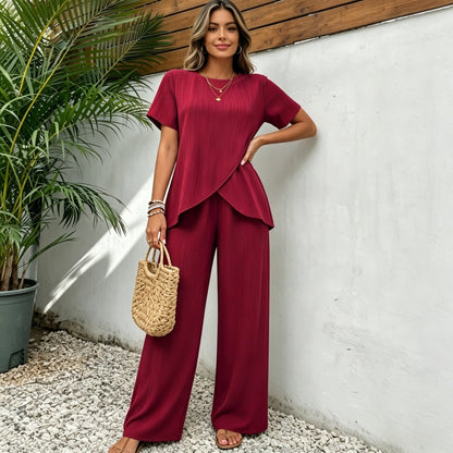 💥【S-3XL】Traje informal holgado de dos piezas estilo europeo y americano de manga corta con cuello redondo, colección de verano 2026.