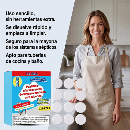 🥳💞 Potentes pastillas efervescentes para desatascar y limpiar tuberías. Eliminan grasa, cabello, malos olores y bacterias. Aptas para fregaderos, inodoros y desagües.