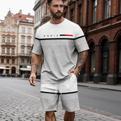 纯新品【S-5XL】Conjunto informal y cómodo de camisa de manga corta y pantalón corto con estampado de letras para hombre.