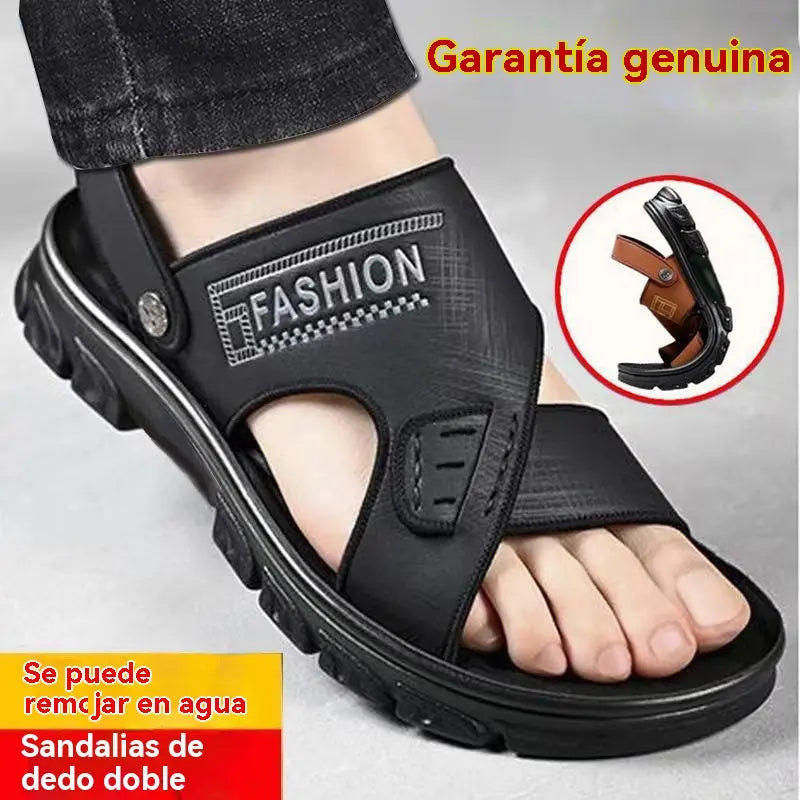 【38-47】Nuevas sandalias de playa de cuero con suela gruesa para hombre