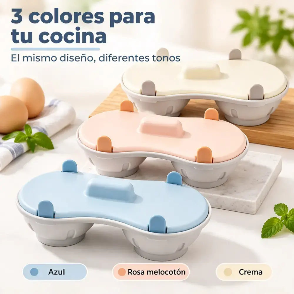 🥚✨ Cocedor de huevos para microondas con tapa y 2 compartimentos – Vaporera rápida y práctica, sin BPA, para preparar huevos duros, escalfados y revueltos en minutos 🍳