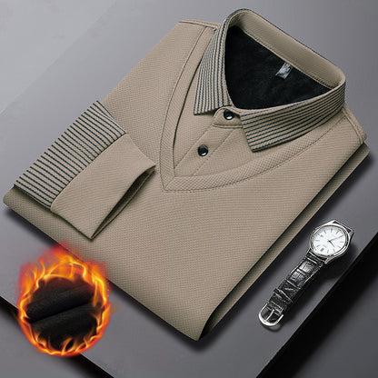 👔【M-4XL】 Podzimní a zimní ležérní a univerzální falešná dvoudílná POLO košile s dlouhým rukávem a sametový módní spodní díl-3837883